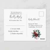 Carte Postale Mariage vert Rose d'hiver de Bourgogne RSVP (Dos)