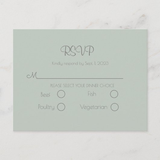 Carte Postale Mariage vert Sage Simple Elegant RSVP (Devant)