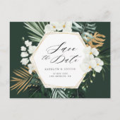 Carte Postale mariage vert tropical enregistrer la date (Devant)