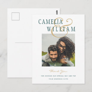 Carte Postale Mariage vert Turquoise Peacock PHOTO Merci