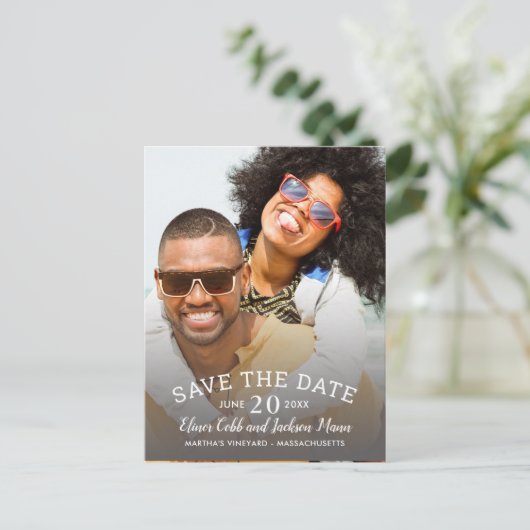 Carte Postale Mariage vertical de photo Enregistrer la date Cart (Debout devant)