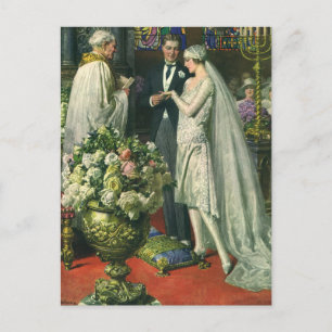 Carte Postale Mariage vintage, Mariée et Salle avec Menorah