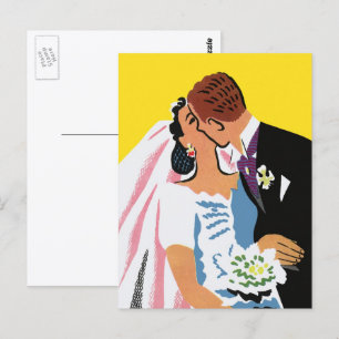 Carte Postale Mariage Vintage, Mariés s'embrassant