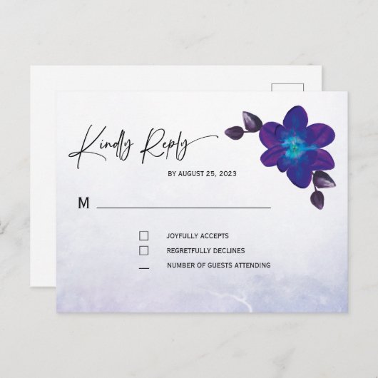 Carte Postale Mariage violet Turquoise bleu orchidée (Devant / Derrière)
