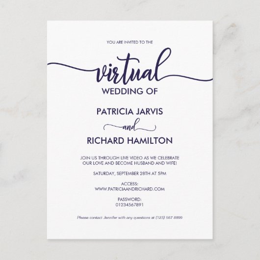 Carte Postale Mariage Virtuel de Calligraphie Simple Chic (Devant)