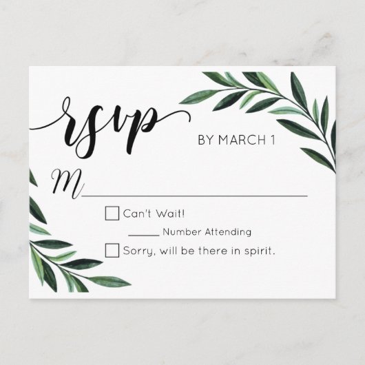 Carte postale Mariage Watercolor Green RSVP (Devant)