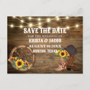 Carte Postale Mariage Western Tournesol Cow-boy Carton d'Invitat