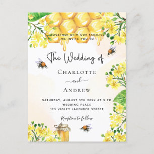 Carte Postale Mariages abeilles florales jaunes nid d'abeille in