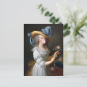 Carte Postale Marie Antoinette soufflant une gomme à bulle rose (Debout devant)
