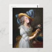 Carte Postale Marie Antoinette soufflant une gomme à bulle rose (Devant / Derrière)