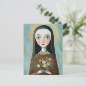 Carte Postale Marie avec des fleurs (Debout devant)