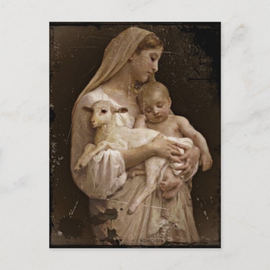 Carte Postale Marie Bébé Jésus et Agneau (Devant)