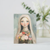 Carte Postale Marie belle avec des fleurs (Debout devant)