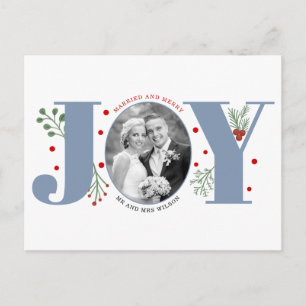 Carte Postale Marié et Joyeux bleu poussiéreux JOY photo de Noël