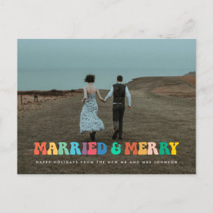 Carte Postale Marié et Joyeux Retro 60s Hippie Fun Noël