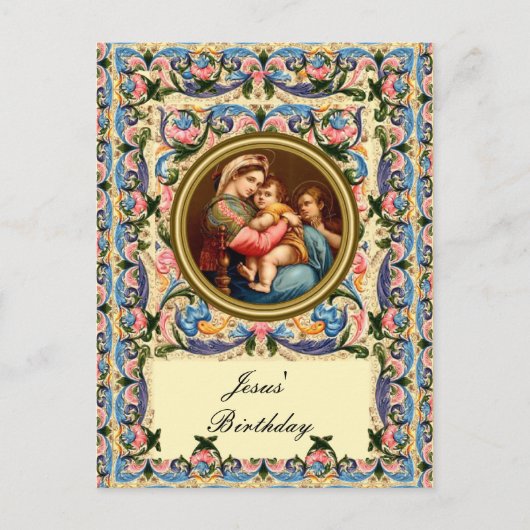 Carte Postale Marie la Vierge et l'enfant - Anniversaire de Jésu (Devant)