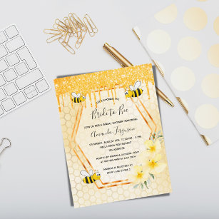 Carte Postale Mariée à abeille parties scintillant d'or invitati