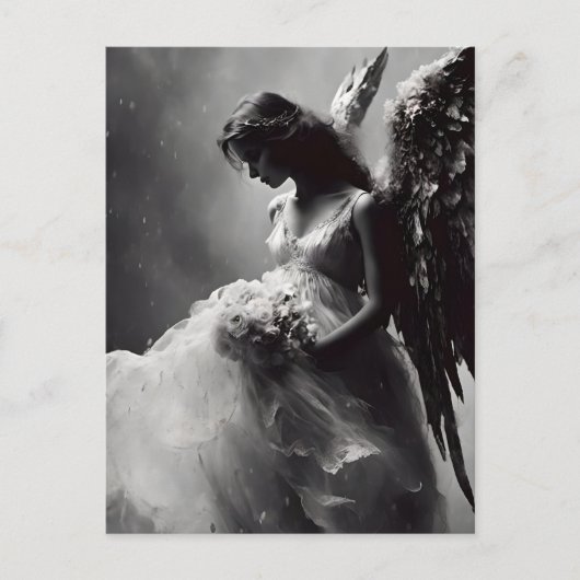 Carte Postale Mariée ange noir et blanc (Devant)