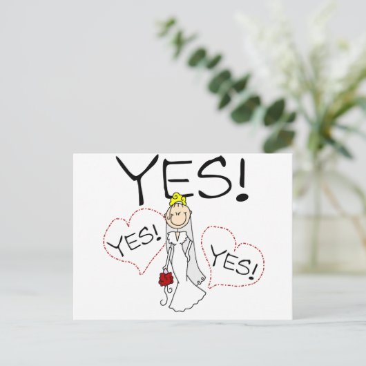 Carte Postale Mariée dit oui chemises et cadeaux (Debout devant)