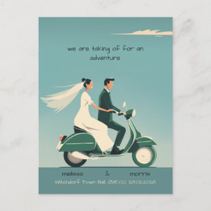 Carte Postale Mariée et fille sur moto