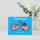 Carte Postale Mariée et mariée de cochon volant Merci (Debout devant)