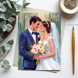 Carte Postale Mariée & Marié Jeunes mariés aquarelle
