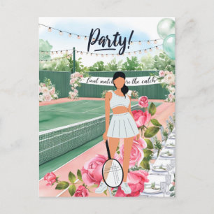 Carte Postale Mariée sur le court de tennis thème célibataire 