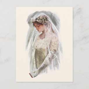 Carte Postale Mariée victorienne vintage avec Bible Harrison Fis
