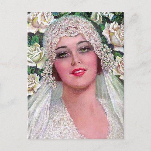 Carte Postale Mariée vintage avec Rose (Devant)