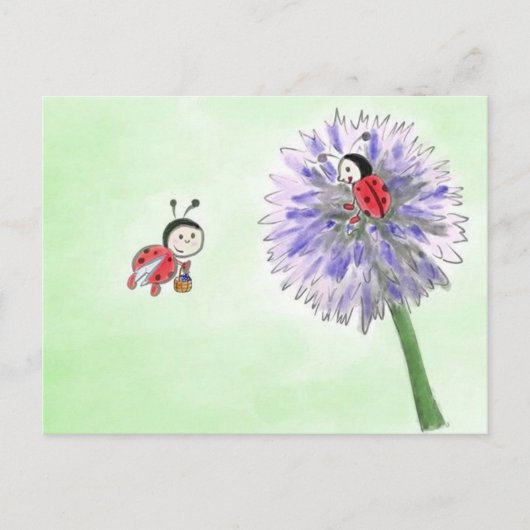 Carte Postale Marienkäfer Blumen Postkarte gruss (Devant)