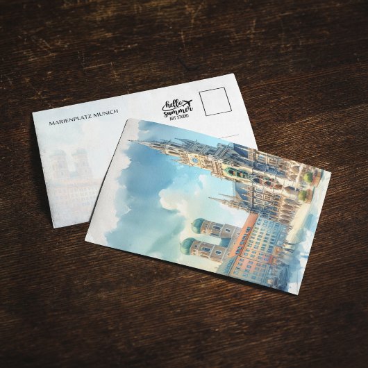 Carte postale Marienplatz Munich Allemagne Aquarel