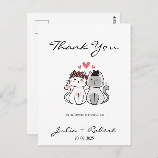 Carte Postale Mariés Chat Mignon Remerciements de Mariage (Devant / Derrière)