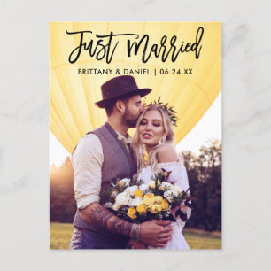 Carte Postale Mariés Modern Brush Script Photo Mariage