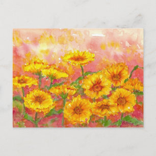 Carte Postale Marigold Automne Fleur Aquarelle Jardin