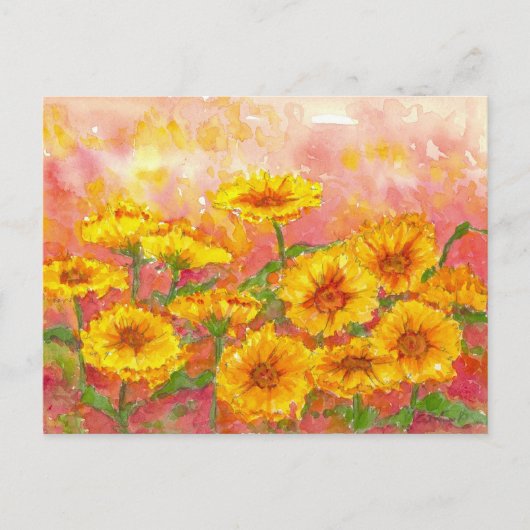 Carte Postale Marigold Automne Fleur Aquarelle Jardin (Devant)