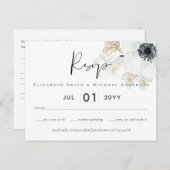 Carte Postale Marine Blanc or Floral Mariage Budget RSVP (Devant / Derrière)