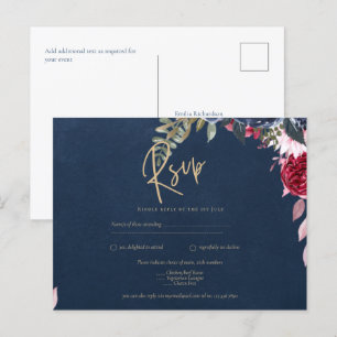 Carte Postale Marine Bleu Berry Floral Bourgogne hiver automne
