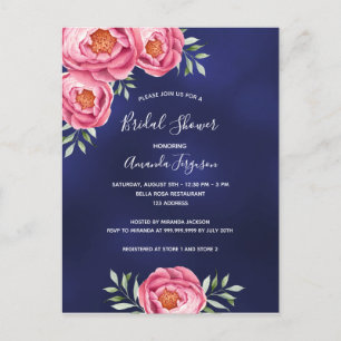 Carte Postale Marine bleu bleu rose flores nuptiale Douche nupti