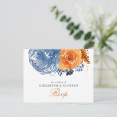 Carte Postale Marine Bleu Brûlé Orange Floral Mariage de automne (Debout devant)