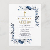 Carte Postale Marine Bleu Élégant Floral moderne Baptême Invitat (Devant)