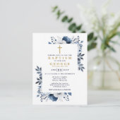 Carte Postale Marine Bleu Élégant Floral moderne Baptême Invitat (Debout devant)