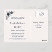 Carte Postale Marine bleu & or roses Sauvez la date (Dos)