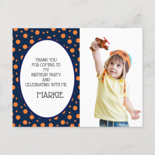 Carte Postale Marine bleu Orange Polka Point Anniversaire Merci