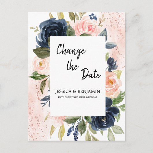 Carte Postale Marine Bleu rose floral Modifier la date (Devant)