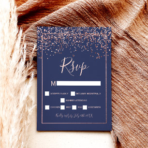 Carte Postale marine bleu Rose or confetti typographie rsvp