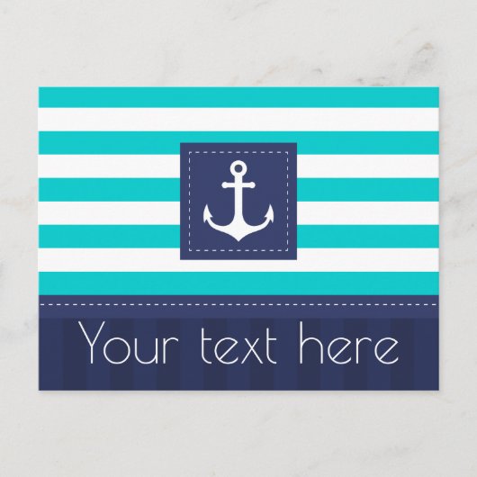 Carte Postale Marine bleu turquoise Ancre rayée sur mesure (Devant)