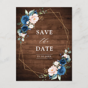 Carte Postale Marine Blue Blush Rustic Wood Gold Enregistrer la 