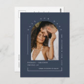 Carte Postale Marine Blue Boho Arch Photo QR Code Enregistrer no (Devant / Derrière)