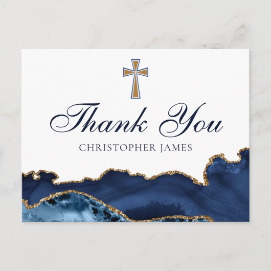 Carte Postale Marine Blue Gold Custom Christian Cross Merci (Devant)