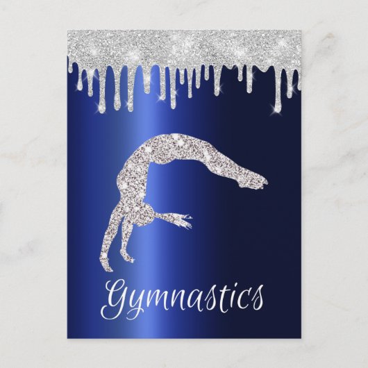 Carte Postale Marine Blue Metallic Argent Sparkle Gymnastique (Devant)